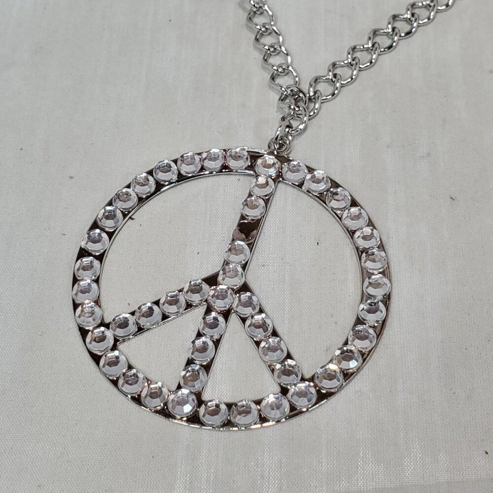Bijou Iridescent Peace Sign silver with ribbon Necklace: - Picture 9 of 13